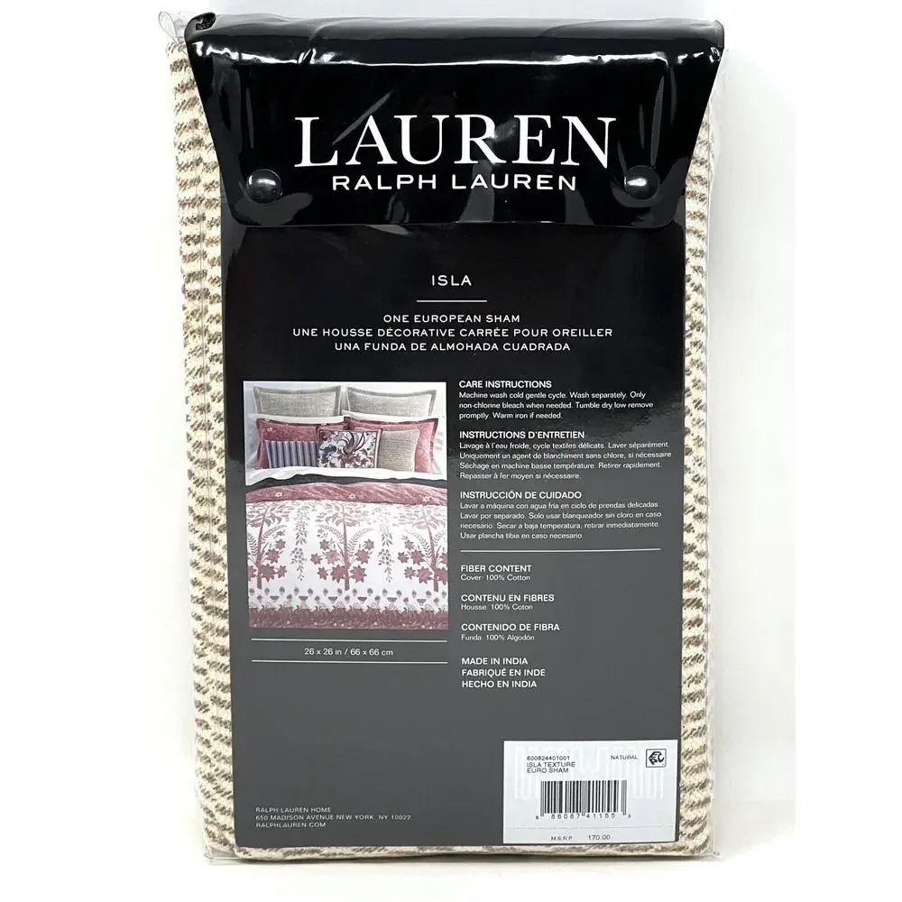 Lauren Ralph Lauren Isla Texture European Euro Sham Natural 1 ONE PC. NIP